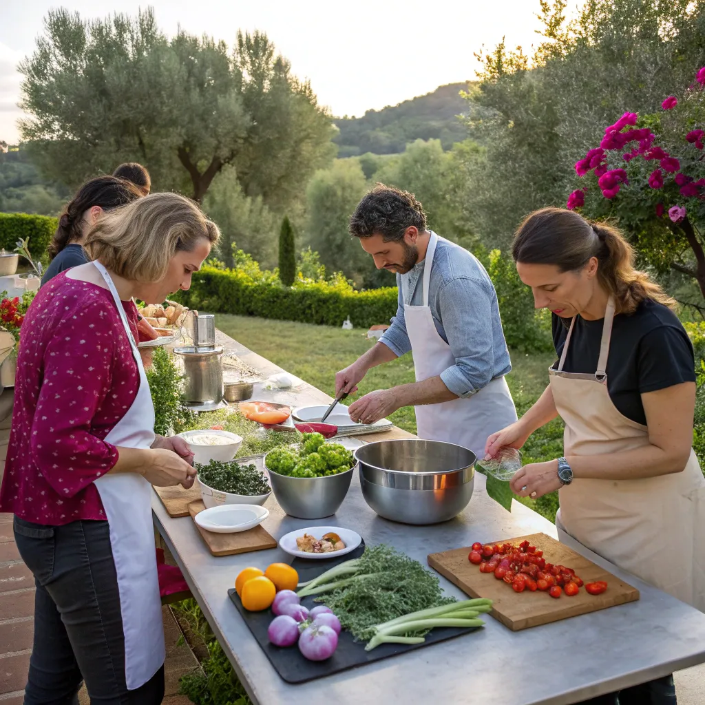 Participants enjoying an outdoor cooking class